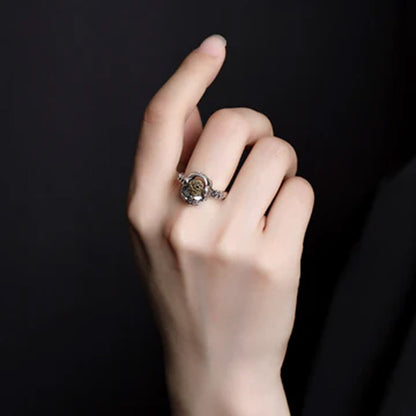 S925 Sterling Silver Pixiu Ring – Fortune & Protection – Adjustable with Rotating Gold Bead | Zen Ara Grove