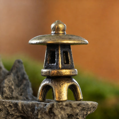 Mini Brass Stone Lantern Figurine – Symbol of Illumination and Tranquility | Zen Ara Grove