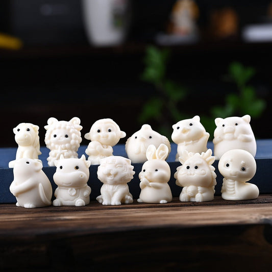 Limited Time Offer·Tagua Nut Carved Cute Zodiac Animal Set – 12 Piece Handmade Decorative Figurines | Zen Ara Grove