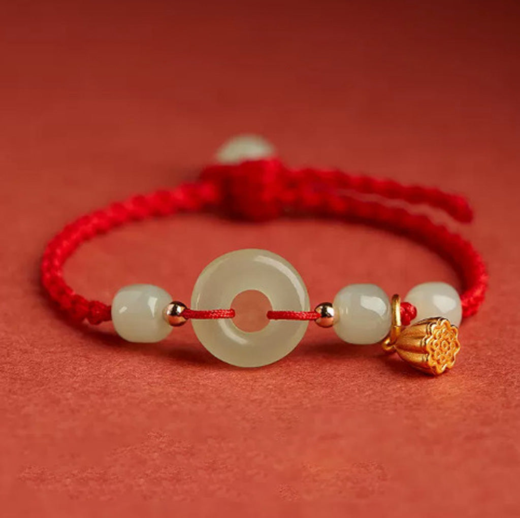 Adjustable Braided Peace Buckle Bracelet with Lotus Charm — Protection & Renewal