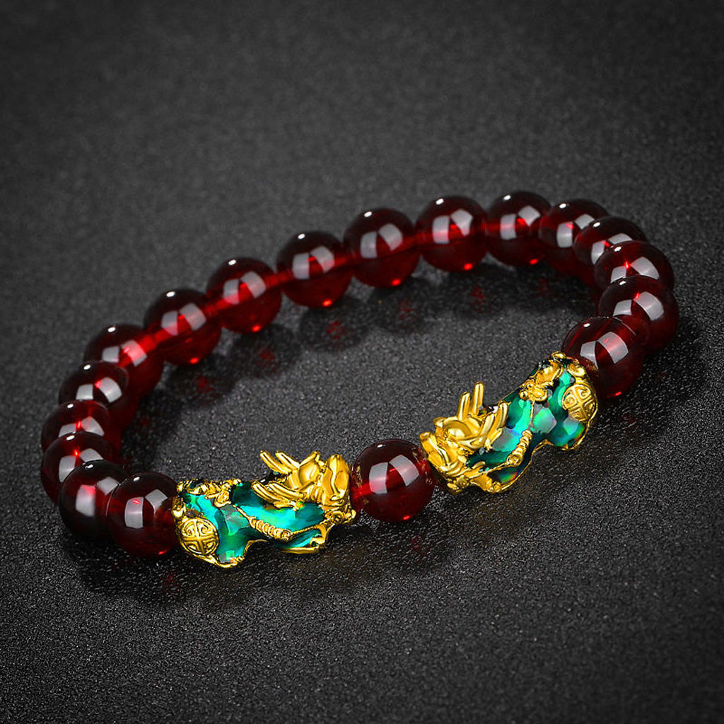 Thermo‑Color Changing Pixiu Obsidian Mantra Bracelet – Symbol of Protection and Fortune | Zen Ara Grove