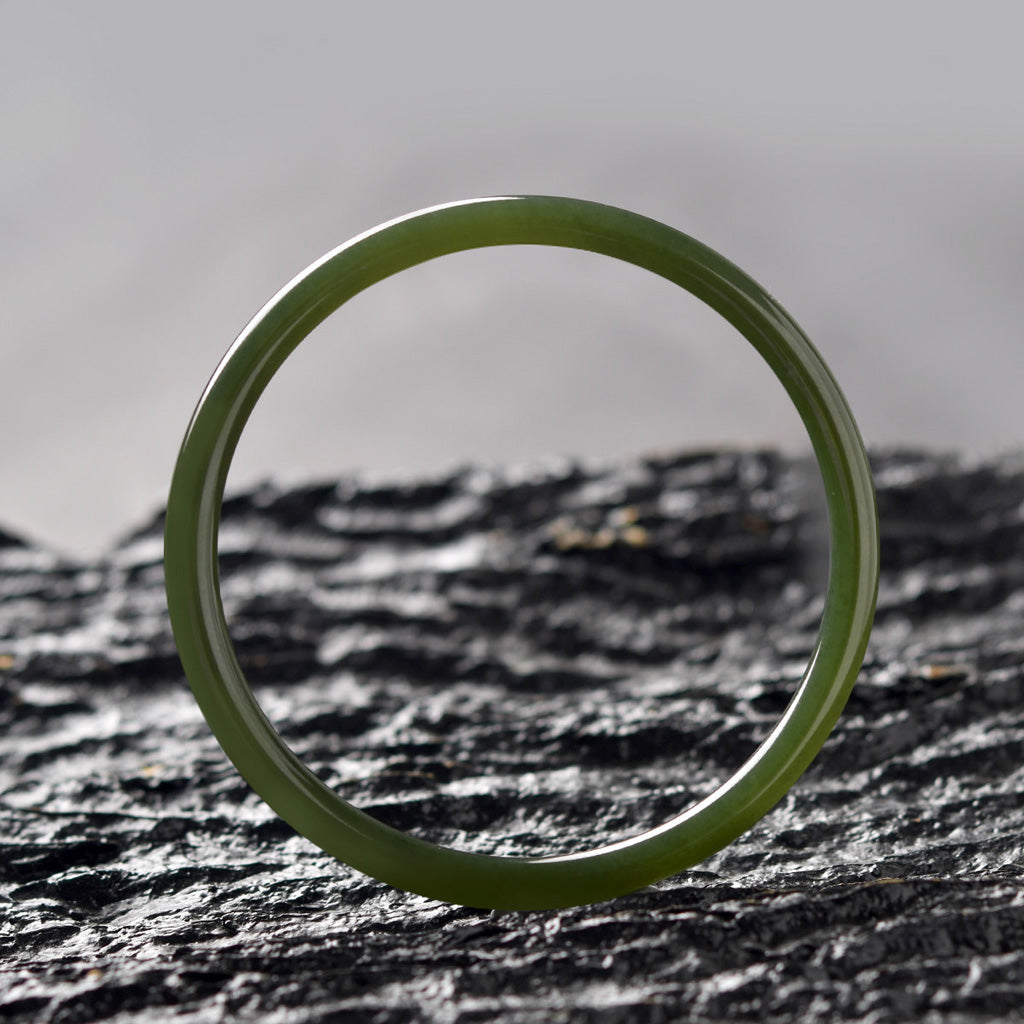 Dark Green Jade Thin Round Bangle – Wisdom & Protection | Zen Ara Grove