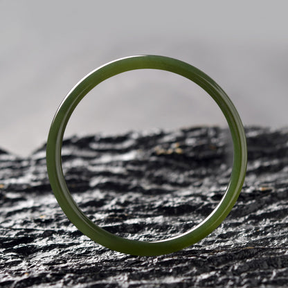 Dark Green Jade Thin Round Bangle – Wisdom & Protection | Zen Ara Grove