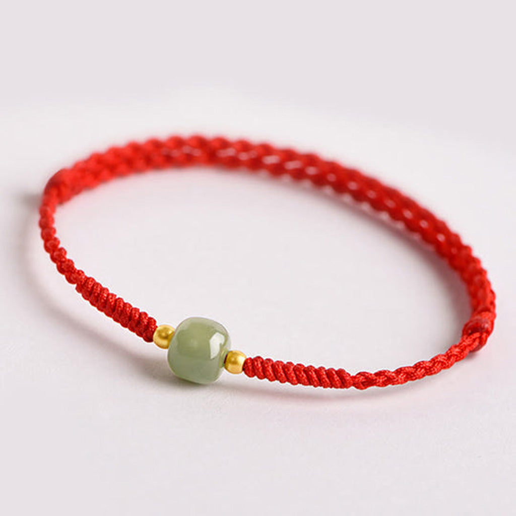 Adjustable Lucky Red Rope with Jade-Like Barrel Bead – A Touch of Harmony | Zen Ara Grove