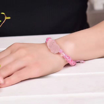 Hand‑Carved Rose Quartz Coin Pixiu Adjustable Bracelet — Meaning of Prosperity & Harmony | Zen Ara Grove