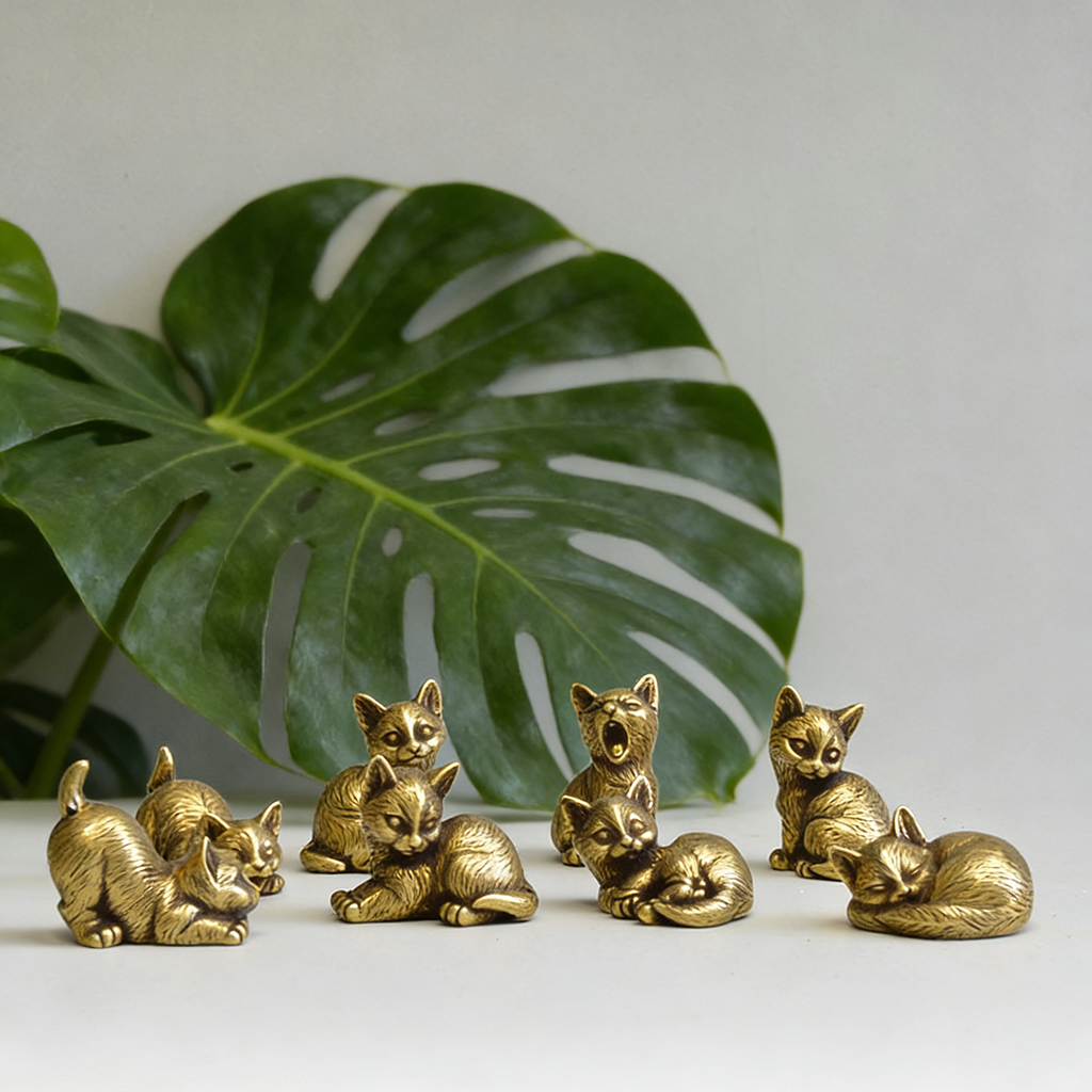 Little Brass Cat Charms – Playful Energy in Pocket-Sized Art | Zen Ara Grove
