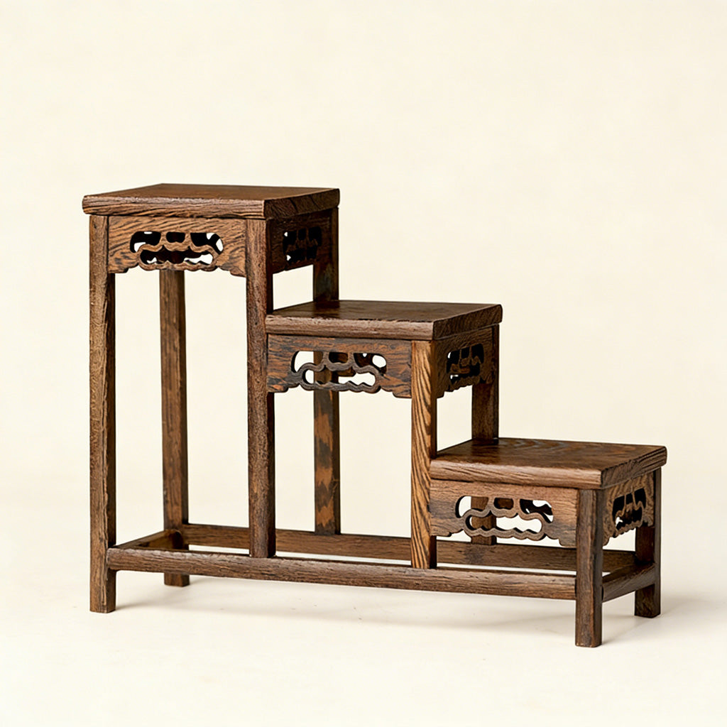 Handcrafted Macassar Ebony Tiered Display Stand – Elegant Heritage for Tea Sets, Bonsai & Collectibles | Zen Ara Grove