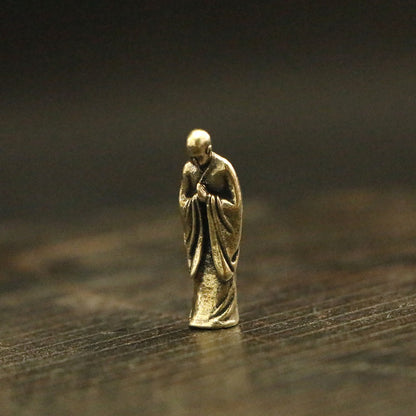Mini Brass Figurine Set – Saluting Buddha, Luoyang Bridge Scene, Little Monk & Fishing Old Man | Zen Ara Grove