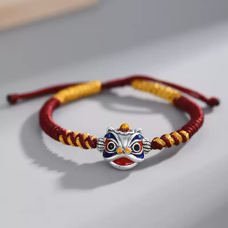 Lucky Enamel Lion Charm Bracelet – Adjustable Handwoven Cord | Zen Ara Grove