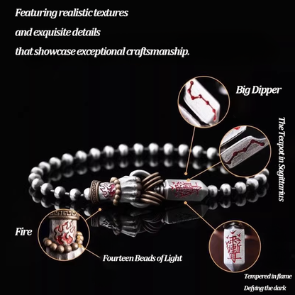 Taoist Ziwei Engraved Dagger Bracelet – Beidou & Nandou Stars, Fire Wrist, 14 Beads | Zen Ara Grove