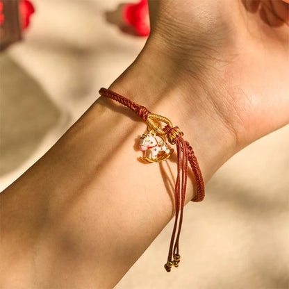 Adjustable Handmade Woven Bracelet with Drip-Glazed Sand Gold Horse Charm | Zen Ara Grove