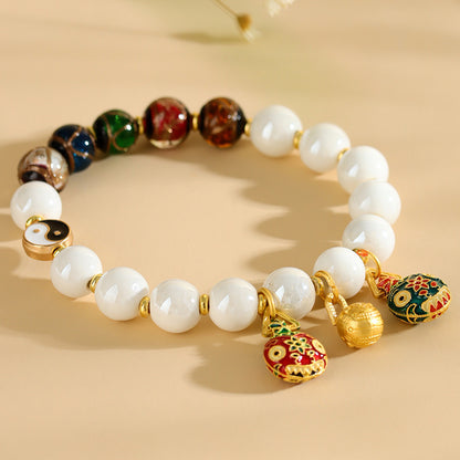 Incense Ash Glaze Bracelet with Gold-Swallowing Beast Pendant – Wealth Attraction & Peace Amulet | Zen Ara Grove