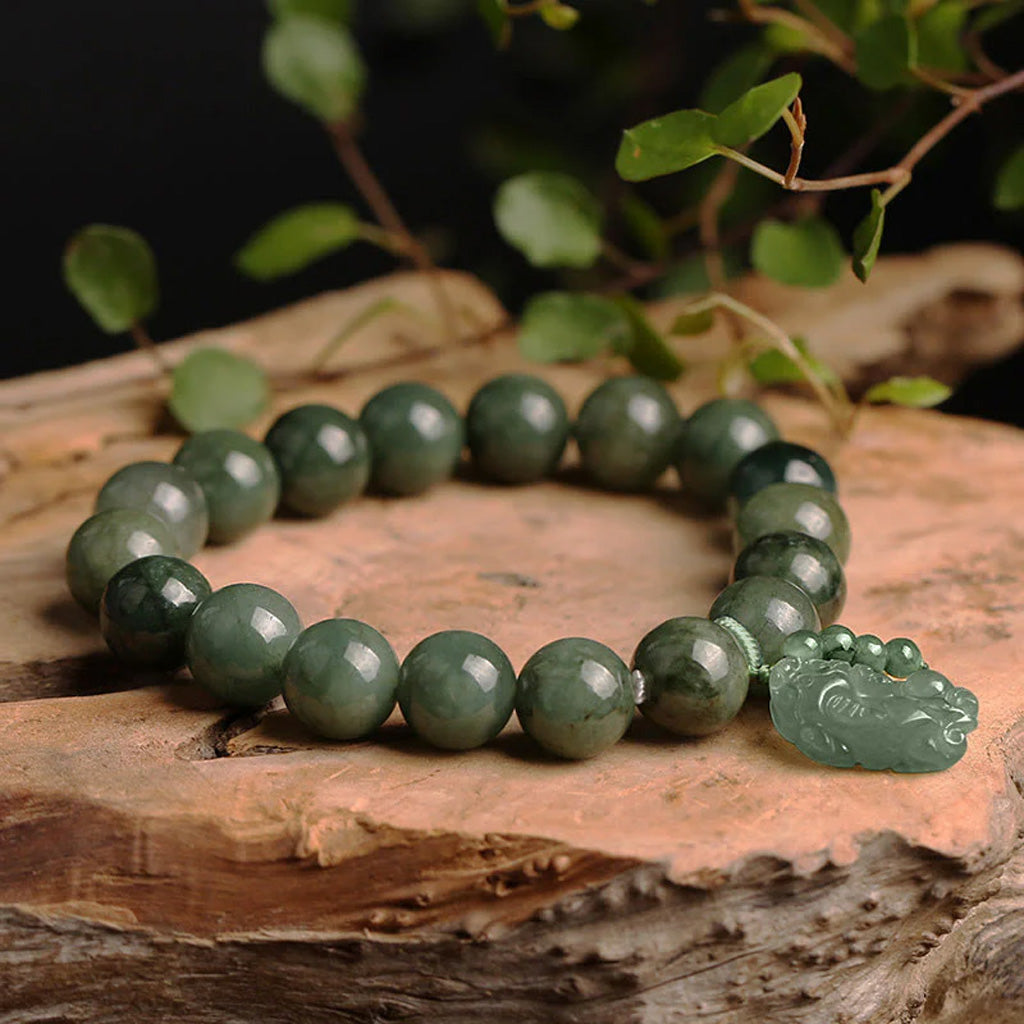 Natural Jade Pixiu Beaded Bracelet – Prosperity & Protection | Zen Ara Grove