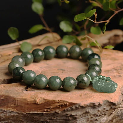 Natural Jade Pixiu Beaded Bracelet – Prosperity & Protection | Zen Ara Grove