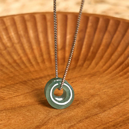 Double Jade Peace Buckle Necklace with Gold-Tone or Silver-Tone Chain