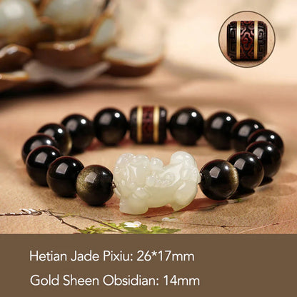 Golden Obsidian & Hetian Jade Pixiu Bracelet – Fortune & Protection | Zen Ara Grove