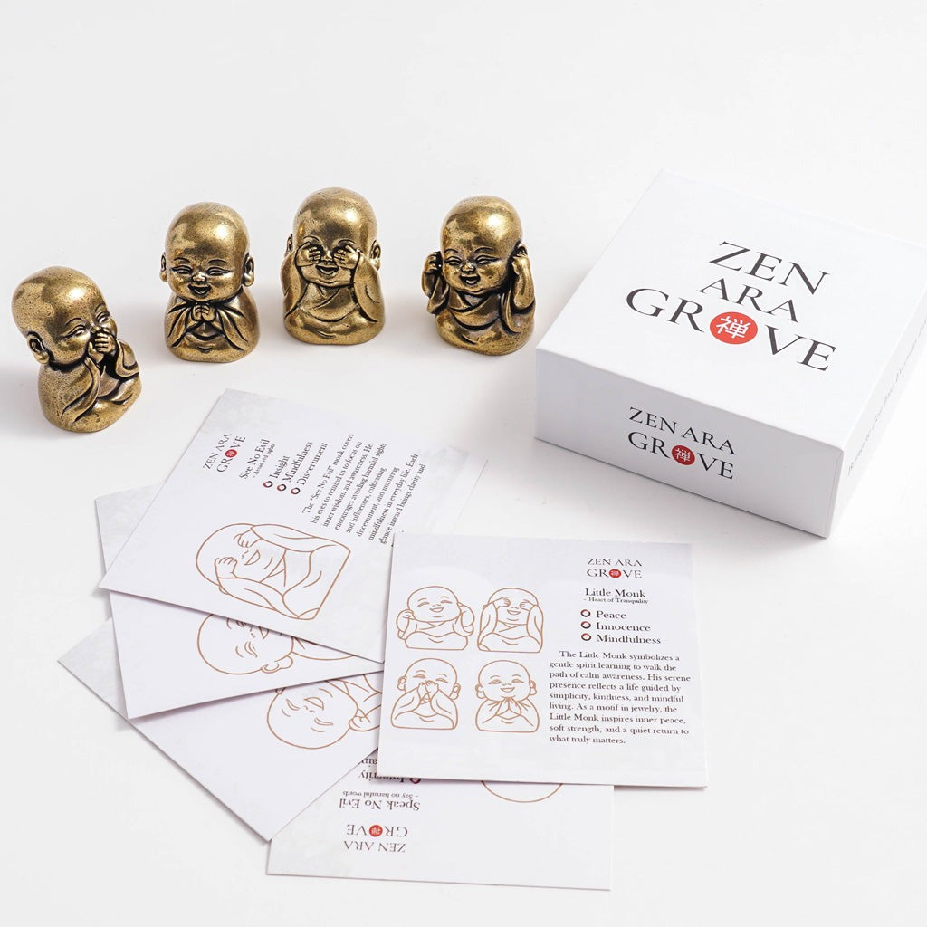 Solid Brass "The Meaning Behind the Pose of the Monks" — Meaning Card Set | Zen Ara Grove