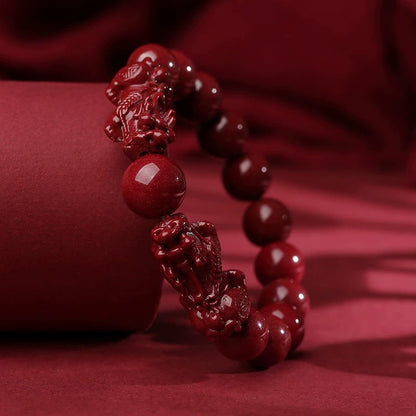 Red Cinnabar Pixiu Beaded Bracelet – Protection & Prosperity | Zen Ara Grove