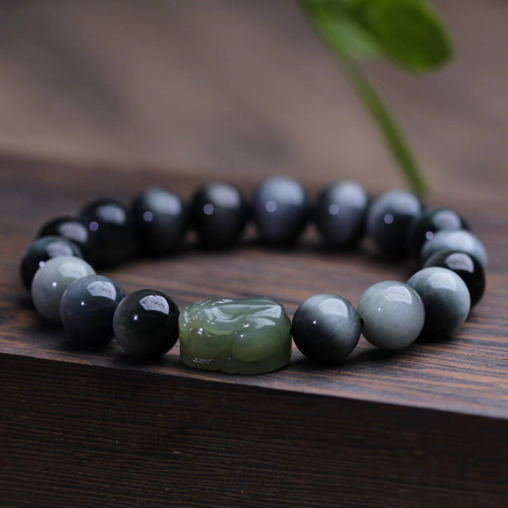 Hawk’s Eye & Hetian Jade Pixiu Bracelet – Symbol of Courage and Prosperity | Zen Ara Grove