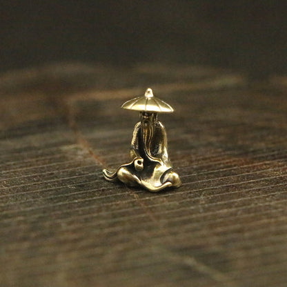 Mini Brass Figurine Set – Saluting Buddha, Luoyang Bridge Scene, Little Monk & Fishing Old Man | Zen Ara Grove