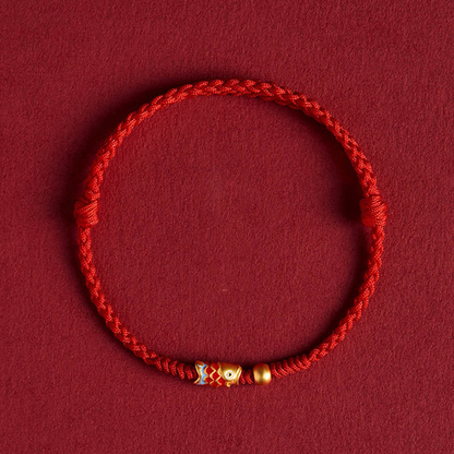 Adjustable Koi-Pattern Bead Cord Bracelet — Perseverance & Good Fortune