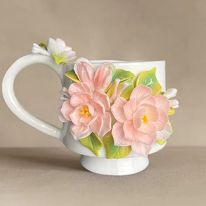 Handcrafted Heritage Ceramic Cup – Jasmine Blossoms Blooming from the Surface | Zen Ara Grove