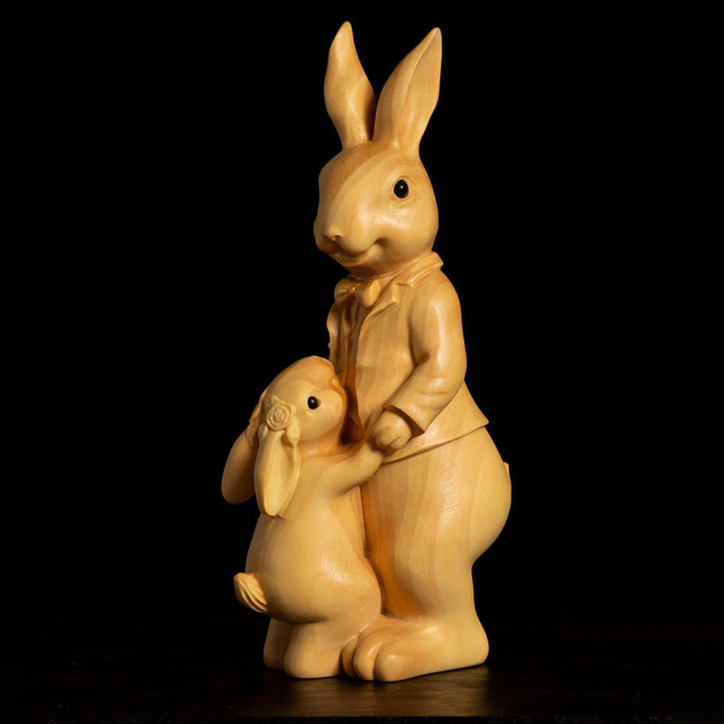 Boxwood Family Bunny Wood Sculpture – Symbol of Love & Blessing | Zen Ara Grove