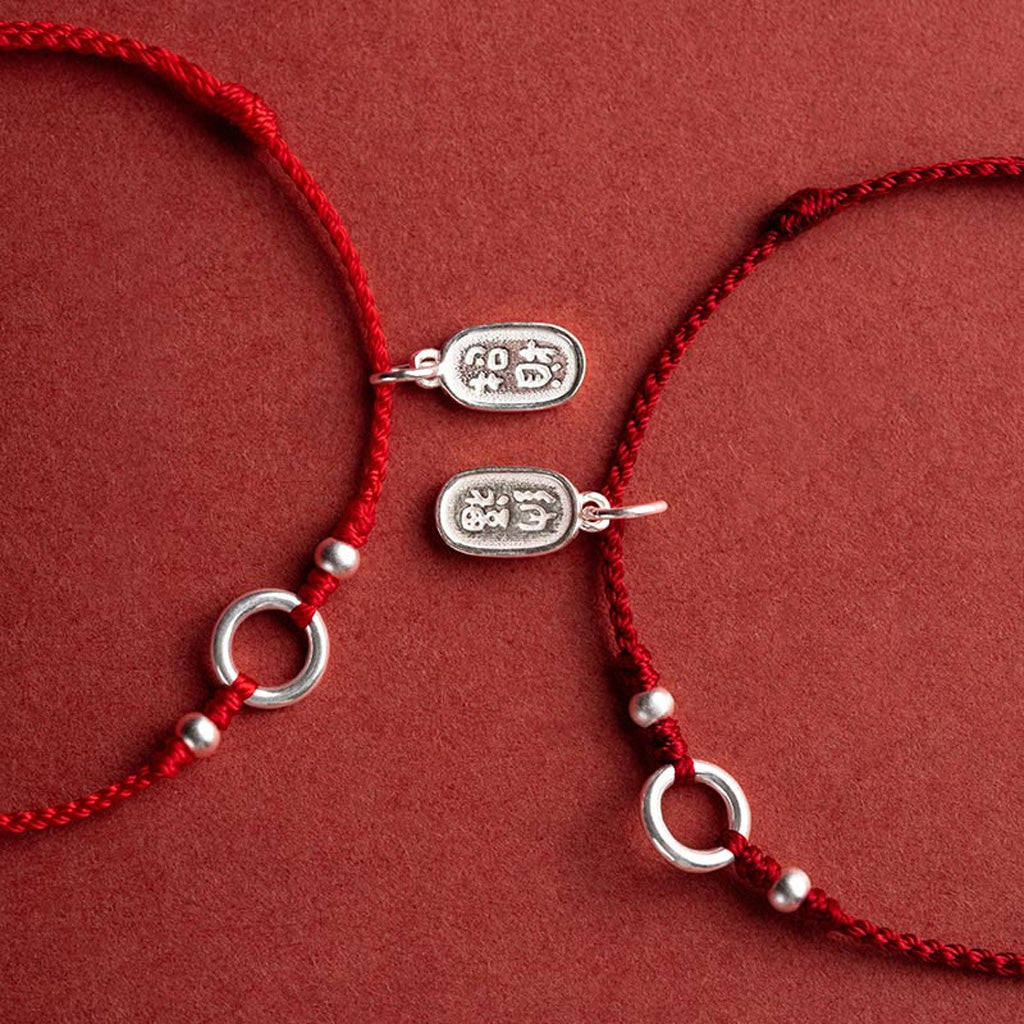 Adjustable Red Cord Bracelet or Anklet with Symbolic Charms — Good Wishes