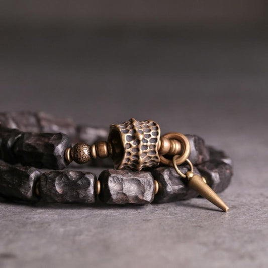 Ebony Wood Grain Twin-Strand Wrist Mala | Zen Ara Grove