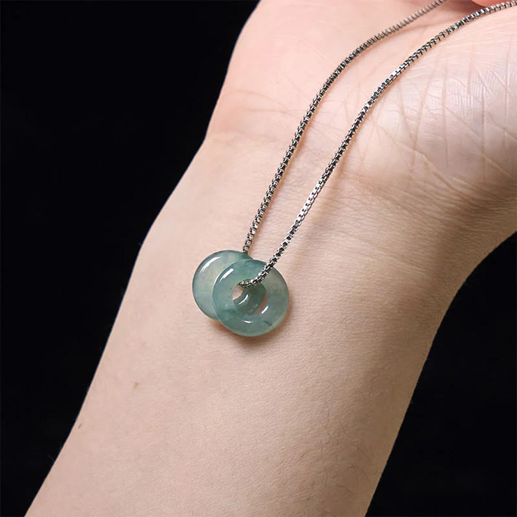 Double Jade Peace Buckle Necklace with Gold-Tone or Silver-Tone Chain