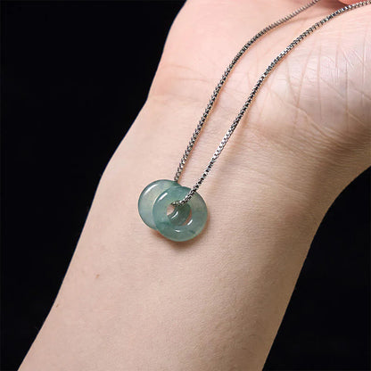 Double Jade Peace Buckle Necklace with Gold-Tone or Silver-Tone Chain
