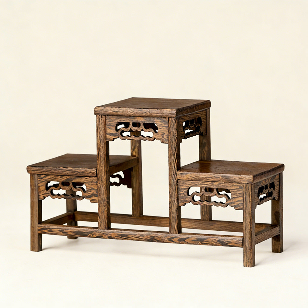 Handcrafted Macassar Ebony Tiered Display Stand – Elegant Heritage for Tea Sets, Bonsai & Collectibles | Zen Ara Grove