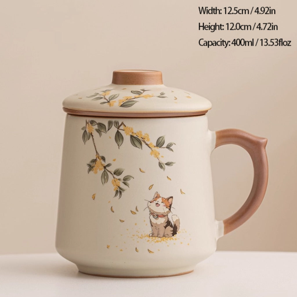 Ru Kiln Glaze Ceramic Teacup – Animal & Nature Motifs, Symbol of Harmony and Good Fortune | Zen Ara Grove