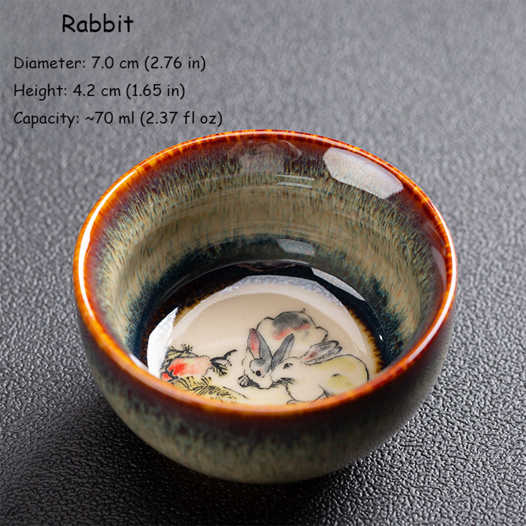 Handcrafted Kiln‑Change Ceramic Teacup with Zodiac Animal Motifs for Good Fortune | Zen Ara Grove