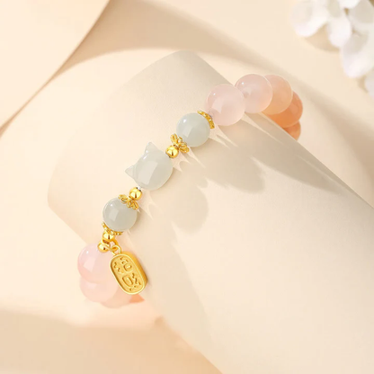 925 Sterling Silver Red Agate Hetian Jade Cat Fu Character Confidence Bracelet | Zen Ara Grove