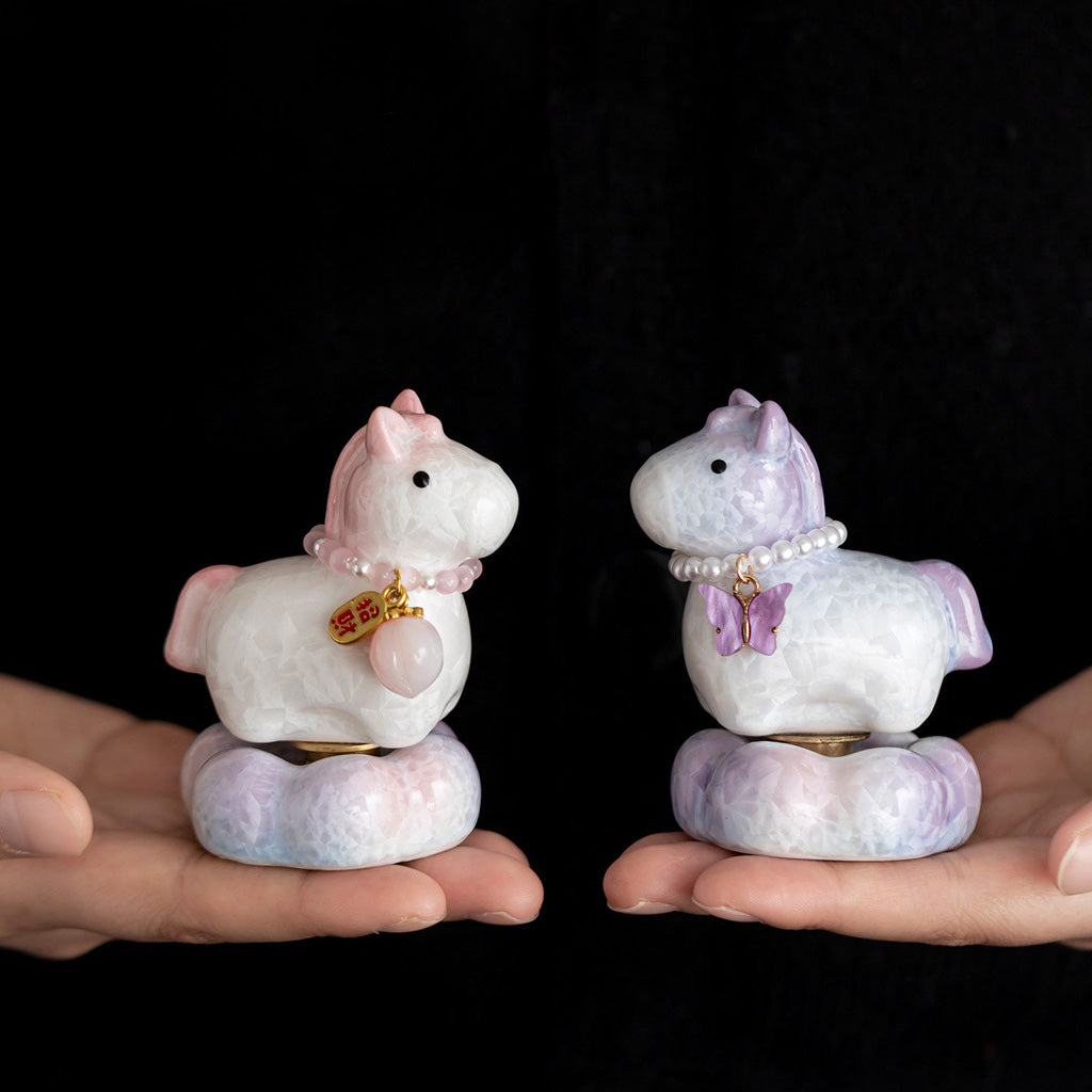 Crystal‑Glazed Ceramic Horse Figurine – Symbol of Vitality & Good Fortune – Rotating Design Tea Table Ornament | Zen Ara Grove