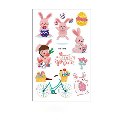 Waterproof Cartoon Rabbit and Egg Tattoo Stickers – Fun & Celebration | Zen Ara Grove