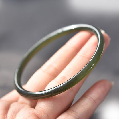 Dark Green Jade Thin Round Bangle – Wisdom & Protection | Zen Ara Grove