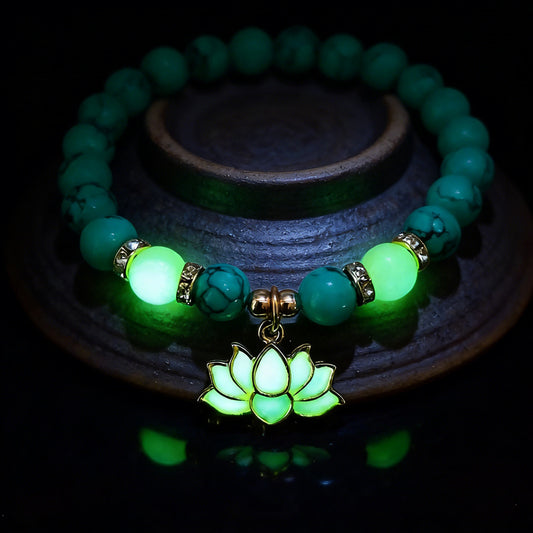 Glow-in-the-Dark Turquoise Lotus Bracelet – Zen Night Calm | Zen Ara Grove