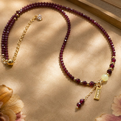 Adjustable Multi-Wrap Garnet Bracelet with Gold-Tone Accents