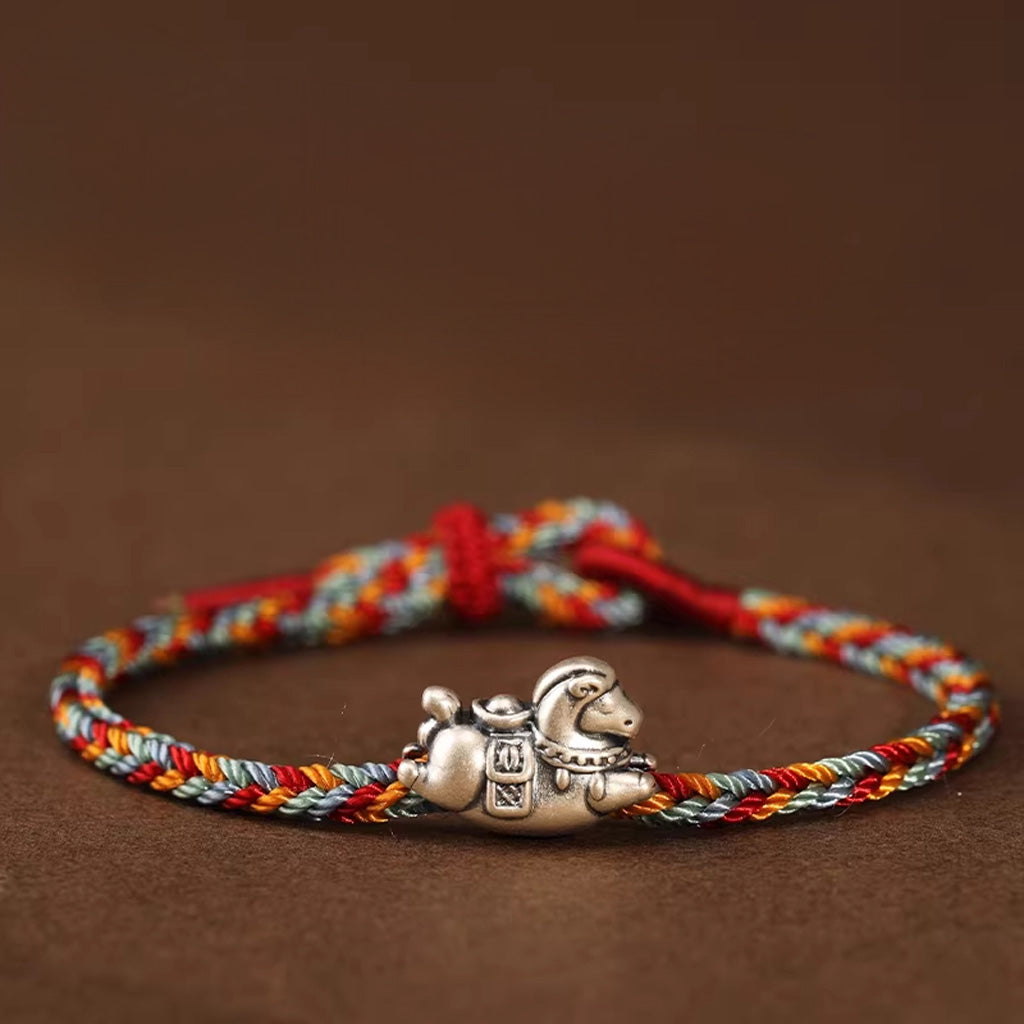 Sterling Silver Horse Charm Bracelet – Adjustable Braided Cord for Good Fortune | Zen Ara Grove