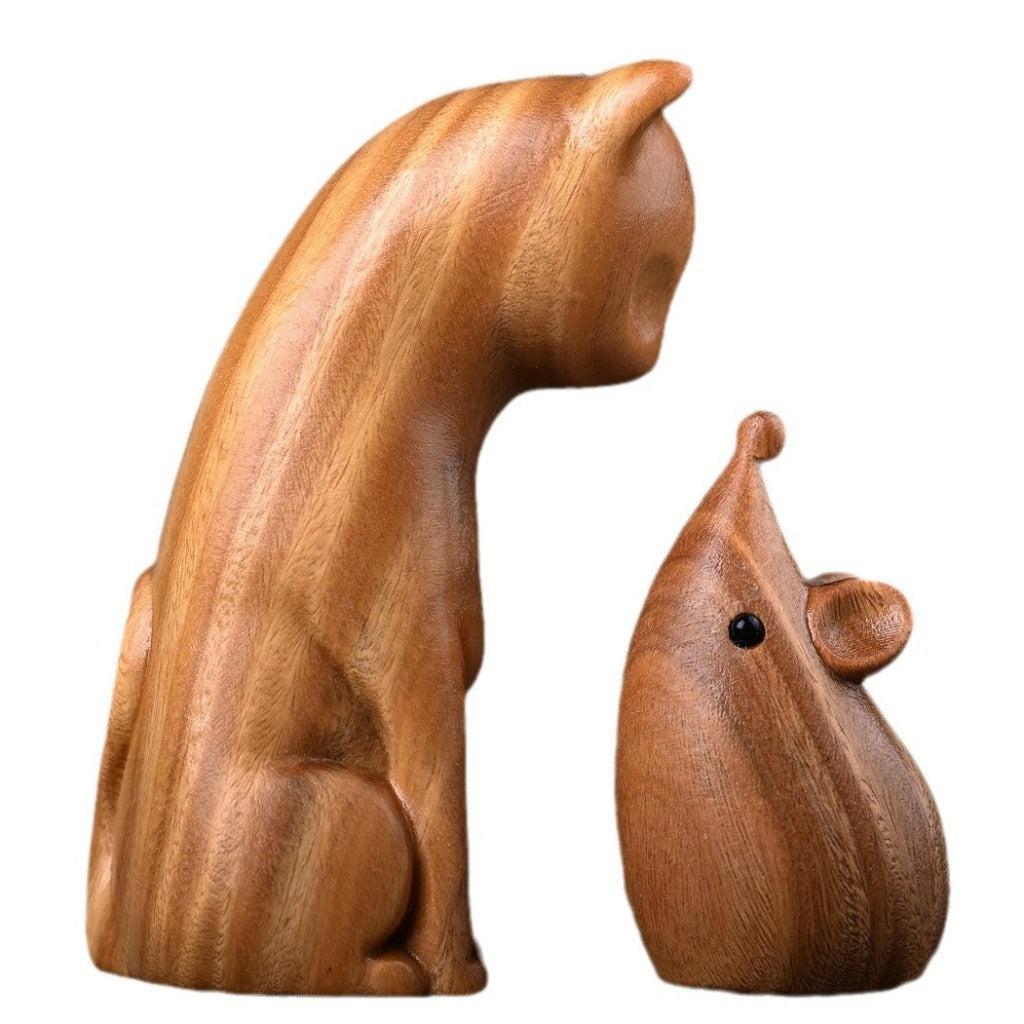Small Cat Mouse Green Sandalwood African Red Rosewood Peace Home Decoration | Zen Ara Grove