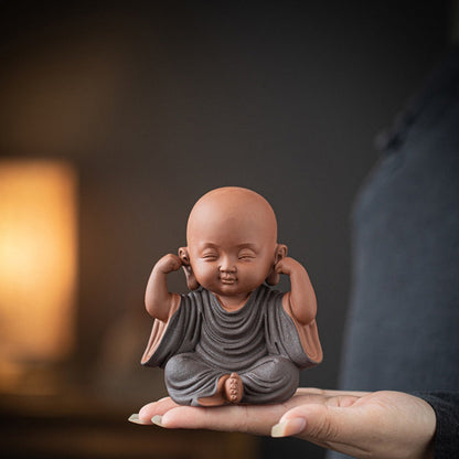 Handcrafted Ceramic "Four-Nos" Monk Statues – Symbol of Inner Calm & Thoughtful Living | Zen Ara Grove