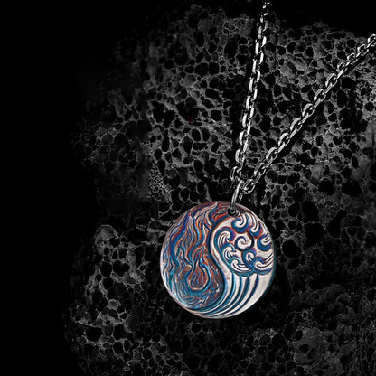 Yin Yang Silver Pendant with Fire & Water Elements – Balance & Harmony | Zen Ara Grove