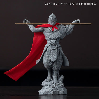 Monkey King Warrior Buddha Statue – Carved Green Sandstone Art Figurine | Zen Ara Grove