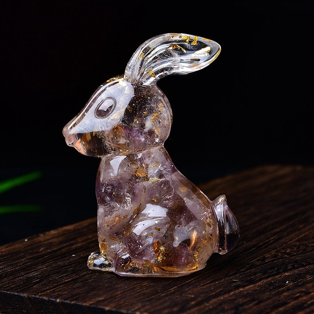 Handmade Epoxy Resin Rabbit Decor – Embedded Natural Healing Crystals | Zen Ara Grove