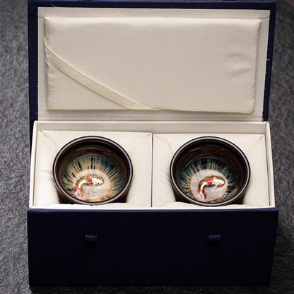 Kiln-Change Glaze Porcelain Teacup – Lucky Fish "Year of Plenty" Design | Zen Ara Grove