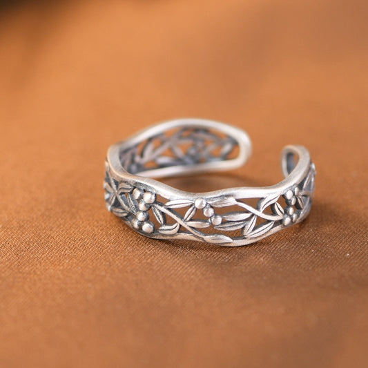 Handcrafted S925 Silver Ring – Vintage Botanical Hollow Style | Zen Ara Grove