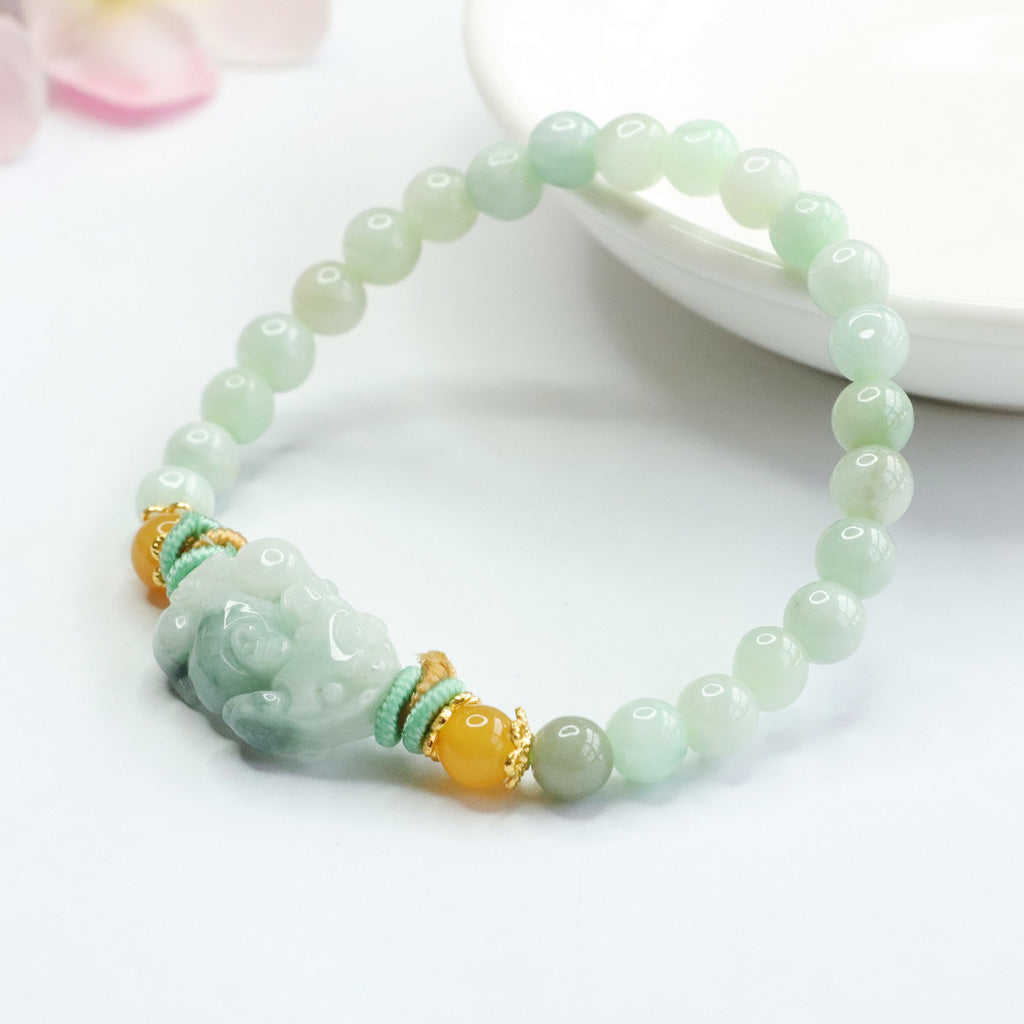 Hand‑Carved Jade Pixiu Beaded Bracelet — Meaning of Prosperous Blessing | Zen Ara Grove