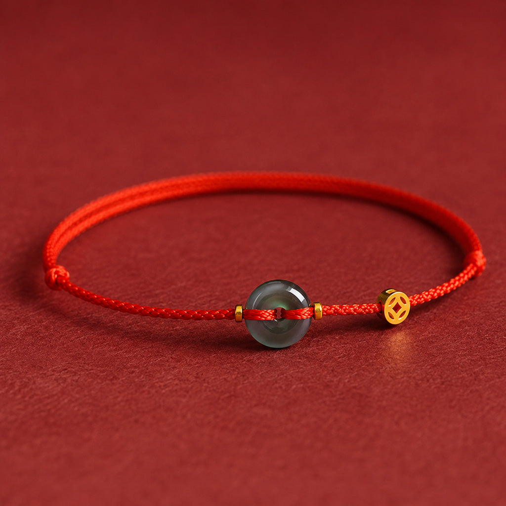Adjustable Red Cord Peace Buckle Bracelet with Gold-Tone Accents — Protection & Balance